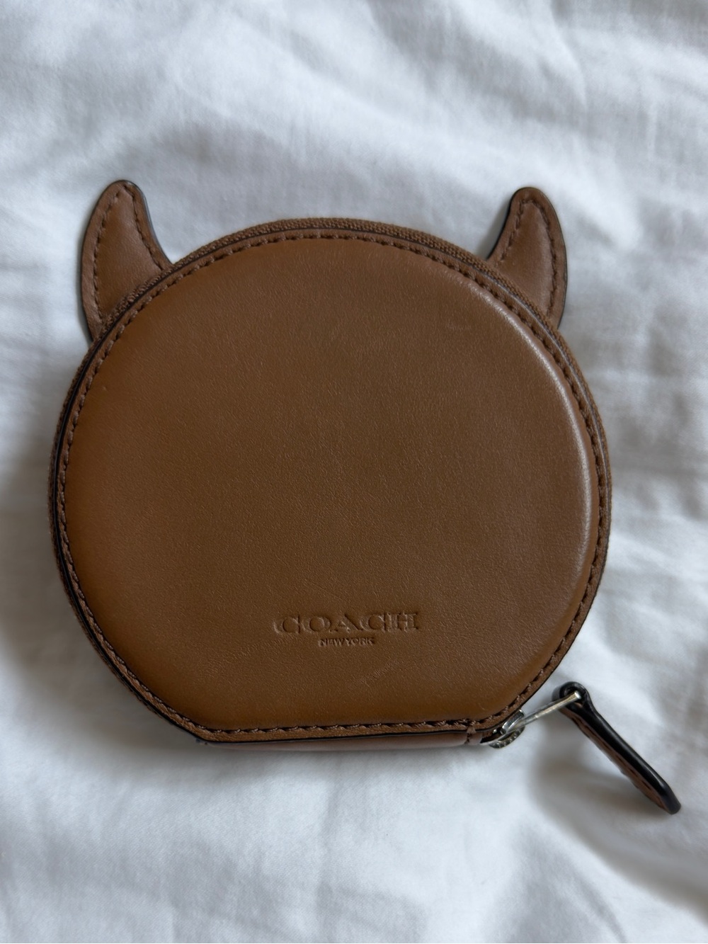 Coach Devil Emoji Coin Card Zip Pouch Brown Leather Glitter Eyes Wallet - Picture 2 of 4